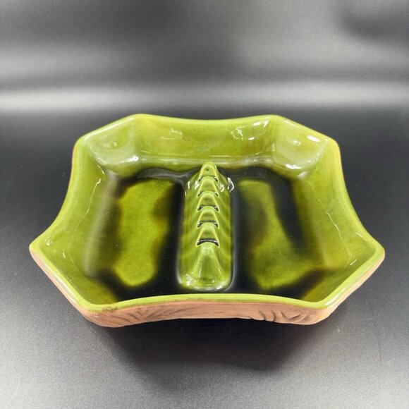 Vintage Sequoia Ware Ashtray Dish Green Brown USA Pottery Dish Plate Ceramic VTG - Picture 11 of 12